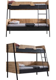 Resim Ranza, Alba Geniş İkili Ranza, 120x200 Cm - 90x200 Cm - Ceviz-antrasit + 2 Comfort Yatak 90 X 190 CM 