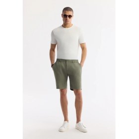 Resim AVVA Erkek Haki Beli Lastikli %100 Keten Relaxed Fit Şort B003732 