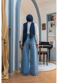 Resim 1166-parçalı Denim Bol Paça Pantolon Mavi Mavi 
