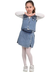 Resim ERDEM KIDS Kız Çocuk Pamuklu Jean Denim Düğmeli Kot yelek 