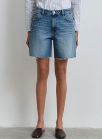 Resim Lidia Real Blue Puslu Koyu Mavi Jean Şort 1410145-89744 