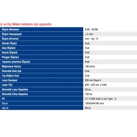 Resim Mercure MC-950 Şarjlı Lazer Metre 50 Mt. 