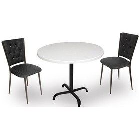 Resim Beymobilya Indigo Werzalit Yuvarlak - Kapitoneli Fiskos Seti (70 Cm Çap) 