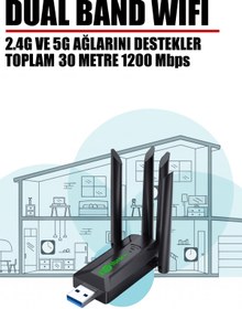 Resim TE DOS 4 Antenli Kablosuz İnternet Sağlayıcı USB WiFi Wireless Adaptör Çift Bantlı 1200m 