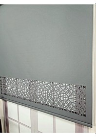 Resim Stor Perde Desenli Lazer Kesim Kalın Kumaşlı Ml104 Antrasit 