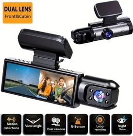 Resim Wangxi D50-jq 1080p Araç Içi Ön Çift Kamera 720p Ir Gece Görüşlü 3.16 İnç Ips Ekran 