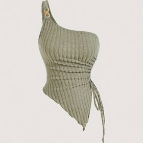 Resim Asimetrik Kolsuz Kâtânâ Râbbânânânânânânânânânânâ Kadânânânânânânânânânânânâ Polyester Trikot Vesti, Plaj Giyimi, Batâ Western Stili, Dâşânâ Camisole ile Drawstring, Tâm Mevsimler 