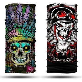 Resim Dair Kuru Kafa Desenli 2'li Set Boyunluk Bandana Outdoor Balaklava Yüz Maskesi Kafa Bandı 