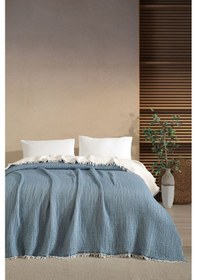 Resim Varol Tek Kişilik 5 Katlı %100 Pamuk Müslin Yatak Örtüsü - Mavi Mavı/160x230cm Mavi 