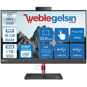 Resim Lenovo Thinkcentre Neo 50A Intel Core I5 12450H 16GB DDR5 1TB SSD Freedos Intel® UHD Graphics Dokunmatik 23.8 inç Fhd All In One Bilgisayar 12B800E0TRF02 