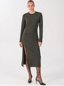 Resim People By Fabrika Bisiklet Yaka Düz Maksi Haki Kadın Elbise Elbfw22-41 