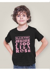 Resim Sevbano Blackpink Müzik Grubu Baskılı Unisex Çocuk Tişört 1-12 Yaş Siyah 