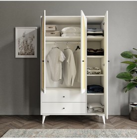 Resim Merlin Mobilya Diamond 3 Kapaklı 2 Çekmeceli Beyaz Hazeran Dolap 
