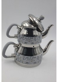 Resim Özkent K-331 Sembol Mini Çaydanlık Çiçek Desenli - Füme 