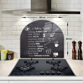 Resim Decorita Cam Ocak Arkası Koruyucu | Oval Şekilli | Aşkın Tarifi | 52cm X 60cm 