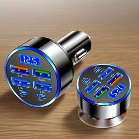 Resim Çoklu Portlu Yeni Araç Şarj Cihazı: 4 USB + 2 Type-C QC3.0 Hızlı Şarj, Mobil Telefon Şarjı için Dijital Ekran, 12V-24V Araçlar İçin Uygun, Taksi Sürücülerinin Favori Evrensel Araç Şarj Cihazı, Yolcu Telefon Şarj Aleti, Tatiller ve Hediyeler İçin İdeal 
