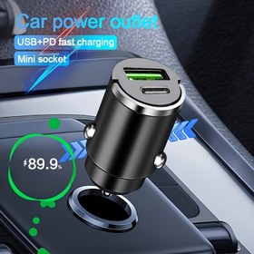 Resim 66W Ultra-Kompakt Çift Portlu Araç Şarj Cihazı, Metal Halka ile Kolay Tak & Çalıştır, USB-C PD + USB-A Hızlı Şarj, Tüm Mobil Cihazlar için Evrensel Uyumluluk 