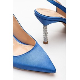 Resim Saten Taşlı Özel Tasarım El Yapımı Stiletto MAVİ 