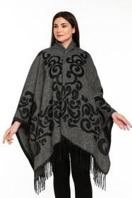 Resim İSTANBULSTYLEMODA Kadın Kışlık Çift Taraflı Panço Omuz Şal 140x140 