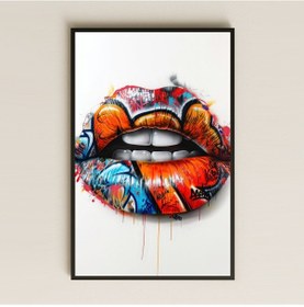 Resim Graffiti Dudak Tasarımlı Renkli Pop-art Şeffaf Pleksi Tablo 