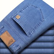 Resim Erkekler için Rahat Yazlık Kot Pantolon, Klasik Kesim Temel Stil Hafif kot Pantolon, Cep Detaylı Nefes Alabilen Pantolon 