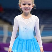 Resim Kızlar için Parlayan Kar Tanesi Sanatsal Jimnastik Elbisesi, Polyester ve Spandex Karışımı, Yuvarlak Yaka, Uzun Kollu, Yüksek Esneklik, Düz Renkli Kontrast Mesh ile, Dans, Fitness ve Sporlar için Yansayan Etekli, Tüm Mevsimler için 