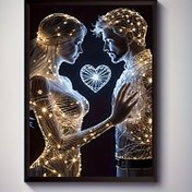 Resim 1 adet Soyut Çift Kalp Tasarımı Tuval Baskı, Modern Aşk Duvar Süsü Poster, Yaratıcı Çerçevesiz Duvar Sanatı, Oturma Odası, Yatak Odası, Ofis, Yemek Odası için Su Geçirmez Baskılı Sanat Eseri, Mükemmel Hediye ve Dekorasyon 