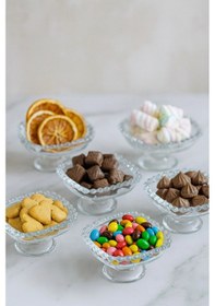 Resim 6 Lı Cam Ayaklı Kahve Yanı Lokumluk Kahvaltılık Boncuklu Kase Sunumluk Şeffaf 