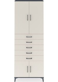 Resim Arges Dolap 3 Raflı 5 Çekmeceli 4 Kapaklı 88x30x243 Antrasit-... Antrasit 