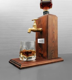 Resim Kişiye Özel Doğal Ahşap Içki Standı Çeşmeli Şarap Viski Rakı Eskitme Ceviz 