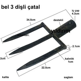 Resim Ahşap Saplı Bel Çapa Belleme Bel Küreği Bahçe Belleme 3diş Ağaç S 