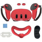 Resim Oculus Meta Quest 3 Vr Aksesuarları 7 Parça Set Ön Kulaklık Koruyucu Kontrol Cihazı Tutacakları Kırmızı. 