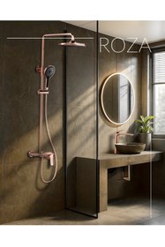 Resim ACAR SU ARMATÜRLERİ ROZA BRONZ SERİSİ YAĞMUR DUŞ SİSTEMİ VE TUŞLU PİYANO BANYO BATARYASI 