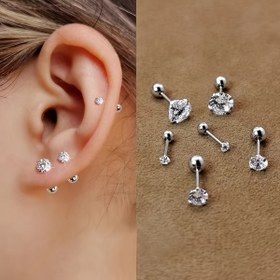 Resim 1 veya 4 Çift Paslanmaz Çelik Dört Pençe Bükülmüş Kübik Sentetik Zirkonya Küpeler, Unisex Tarzı, Aile ve Arkadaşlar İçin Tatil Hediyesi Olarak Uygun 