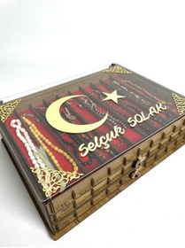 Resim Yaman Hediyelik Kişiye Özel Şeffaf Kapaklı Ahşap Tesbih Koleksiyon Kutusu Tespih Kutusu (30 TESBİHLİK) 
