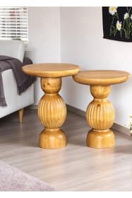 Resim AYLESA Doğal Ahşap 2’li Set Mantar Yan Sehpa Modern Fiskos Zigon Çiçeklik 