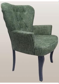 Resim Sandalye Berjer Geniş Oturum Keten Kumaş Kayın Aslan Ayak Yeşil Renk El Yapımı Yeşil 