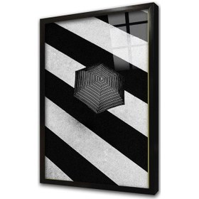 Resim Modern Siyah Beyaz Şemsiye Çerçeveli Cam Tablo-173535 