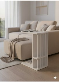 Resim Unisoft Pintdi C Tipi Koltuk Yanı Sehpası Dergilikli Laptop Kahve Yan Sehpası Beyaz 