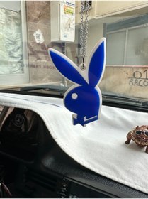 Resim KARA AUTO Mavi Playboy Tavşan Ayna Süsü Zincirli Kabartma 