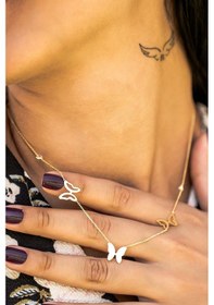 Resim Papatya Silver 925 Ayar Altın Kaplama Gümüş Kelebek Kolye 