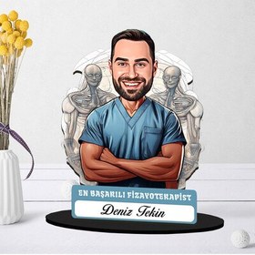 Resim Kişiye Özel Erkek Fizyoterapiste Hediye Karikatürlü Biblo 