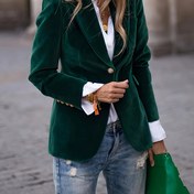 Resim Zarif Kadın Kadife Blazer - Kollu, Düğmeli Ön, Düz Renk, Bahar ve Sonbahar için Polyester Ceket, Günlük veya Ofis Giyimi için Mükemmel, Sonbahar Blazeri | Orta Doğu Tarzı | Polyester Lifli Ceket 