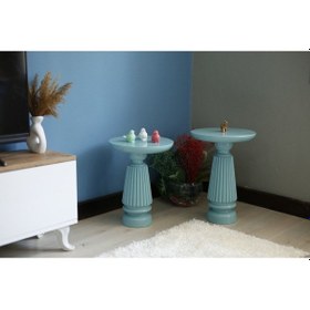 Resim 2'li Mantar Sehpa Seti Turkuaz Renk Yan Sehpa Turkuaz 