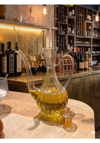 Resim Reoona Mermer Stantlı Borosilikat Cam Glorry Cam Yağlık 700 Ml+700 Ml Çizgili Tasarım Gold Kafalı Şeffaf 