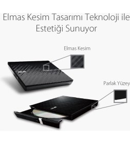 Resim Asus DVD SDRW-08D2S-U LITE SLIM USB 2.0 SİYAH 