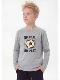 Resim Fyk Kids Yuvarlak Yaka Uzun Kollu Baskı Detaylı Erkek Çocuk Sweatshirt Gri 