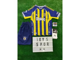 Resim 4'lü Set Fene.rbah.çe 2025/2026 Yeni Sezon Sarı Lacivert Iç Saha Arkası Boş Çocuk Forma Şort Çorap Bileklik 