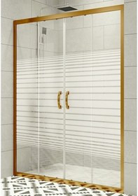 Resim Durul Duşakabin Ön Cephe Altın Profil 5Mm Çizgili Cam H:190 Beyaz - Şeffaf 