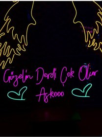 Resim Güzelin Derdi Çok Olur Aşkooo Yazılı Neon Tabela Pembe 